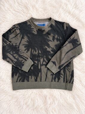 Aztech Mountain Palm Trees Graphic Sweatshirt Green Black Size S
